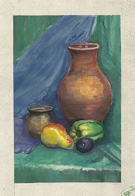 Неизвестный художник - Натюрморт. СССР, 1970-е годы. Бумага, акварель. 49 Х 31 см.(в свету). паспарту.