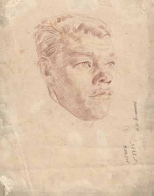 Неизвестный художник - Мужской портрет. СССР, 1940-1950-е годы. Бумага, карандаш. 28 Х 22 см