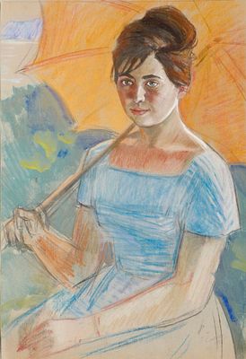 Колесников В. В.(1921-1977) - В голубом. СССР, 1955 год. Картон, смеш. тех. 47 х 70 см Колесников 