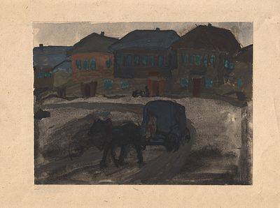 Повозка. Пронин А. (по подписи) 
СССР, 1972 г. Бумага, акварель. 33 Х 39,5 см (лист)