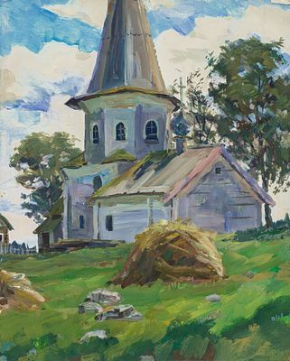 Гаврилкевич Е.Г.(1929–2004 гг) - Деревянная церковь. СССР, 1980-е годы. Бумага, гуашь. 52,5 Х 42 