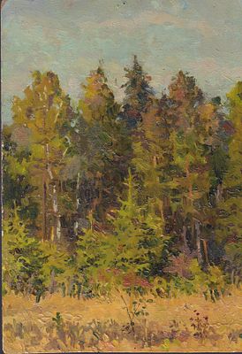 Неизвестный художник - Этюд &laquo;Лес&raquo;. СССР, 1960-е годы. Картон, масло. 27 Х 18 см.