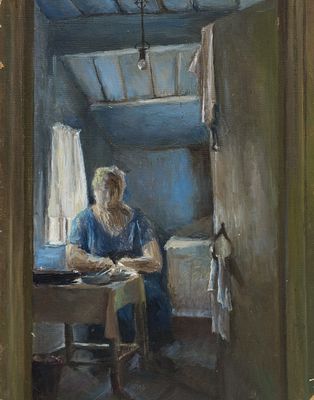 Неизвестный художник - Этюд &laquo;За столом&raquo;. СССР, 1950-е годы. Картон, масло. 29,5 Х 23 см. Небольшие 