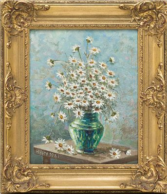 Букет ромашек. Негодаев Н. (по подписи) 
СССР, 1961 г. Холст, масло. 29 Х 23 см. Подпись и дата 