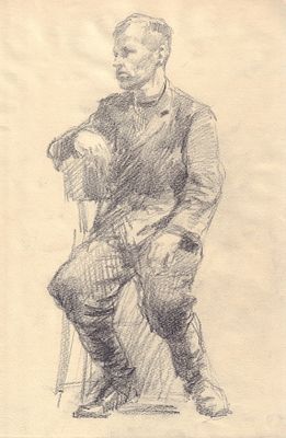 Пинкисевич П.Н.(1925–2004 гг) - Мужчина на стуле. СССР, 1950-1960-е годы. Бумага, карандаш. 41,5 Х 