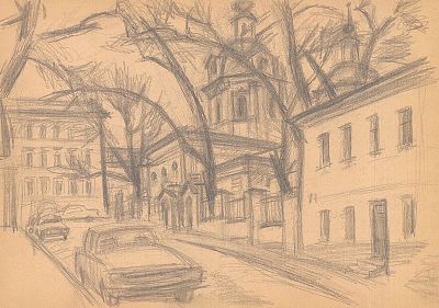 Тукачев Л.Л.(1928-1998 гг) - Московский пейзаж. СССР, 1980 год. Бумага, карандаш. 29,6 Х 41,6 см 