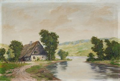 Пейзаж с домиком. Hans Peters (1885-1978) 
Западная Европа, сер. ХХ в. Холст, масло. 60 Х 80 см. 