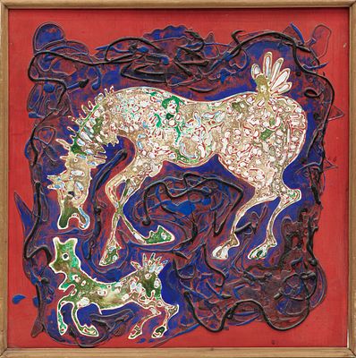 Гитберг А.Д.(1926-1983 гг) - Лошадки. СССР, 1980-е годы. Оргалит, акрил. 49 Х 49 см. Подпись на 