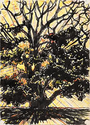 Миронов А.С.(1929-2005) - Солнце за деревом. СССР, 1980-е годы. Бумага, смеш. техника. 41 Х 30 см. 