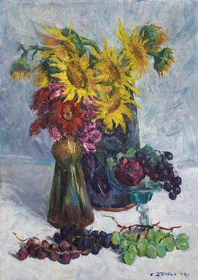 Скубко С.М.(1922–2007 гг) - Натюрморт с цветами. Россия, 1994 г. Холст, масло. 70 Х 50 см. Подпись 