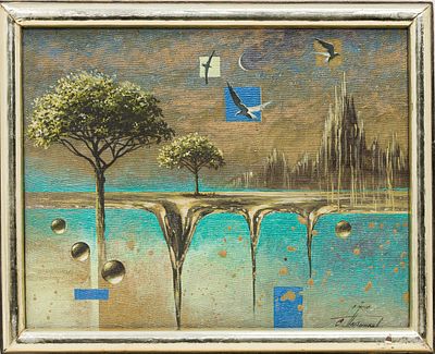 Сергей П.(1958 г.р.) - Два мира. Россия, 1995 г. Холст, масло. 24 Х 29 см. Подпись справа внизу. В 