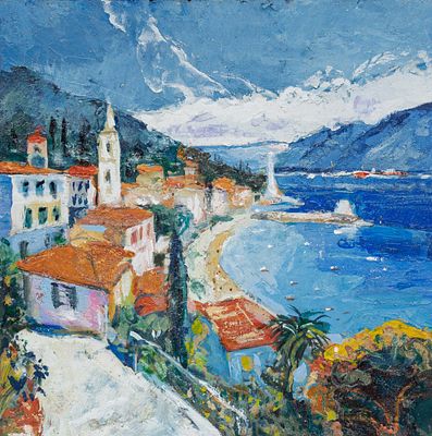 Которская бухта. Игорь Гисич 
2004 год. Картон, акрил. 20 Х 20 см. Работа предоставлена автором