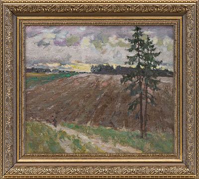 Павлов П. И.(1910-2004) - Пасмурно. Россия, 1995 год. Картон, масло. 31 Х 35 см. В раме Павлов Пётр 