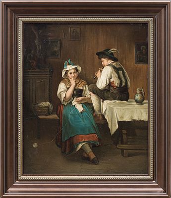 Неизвестный художник - Жанровая сценка. Западная Европа, конец ХIХ века. Металл, масло. 43 Х 35 см. 