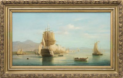 Неизвестный художник - Парусные корабли у крепости. Европа (?), XIX век. Холст (дублирован), масло. 