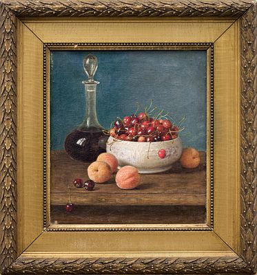 Гирв А. А.(1880—1918) - Натюрморт с черешней и персиками. Россия, 1916 год. Холст, масло. 43 Х 40 