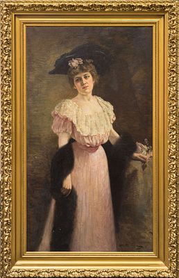 Галкин И. С.(1860–1915) - Женский портрет. Россия, 1908 год. Холст, масло. 157 х 87 см. Подпись и 