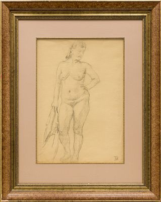 Кончаловский П.П.(1876–1956 гг) - Натурщица с драпировкой (&laquo;Обнаженная&raquo;). Россия, 1910-1920-е гг. 