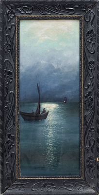 Костанди Х.Д.(вт. пол. 1860-х - после 1917) - Лунный пейзаж с лодками. Россия, рубеж XIX-XX вв. 