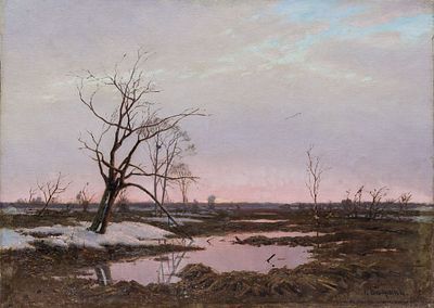 Бажин Н.Н.(1856 - 1917 гг.) - Весенний вечер. Россия, рубеж XIX -XX вв. Холст, масло. 46,5 Х 65,7 