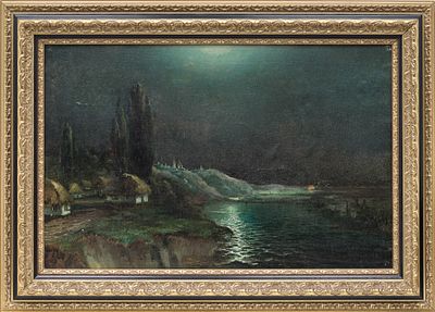 Чудовский Д.Н.(1869-1947) - Ночной пейзаж. Россия, 1908 год. Холст (дублирован), масло. 58 Х 89 см. 