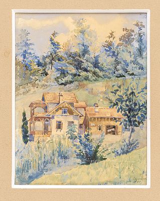 Степанова В.Н.(XIX-XX вв.) - Домик в горах. Россия, 1906 год. Бумага, акварель. 18,5 Х 14 см (в 