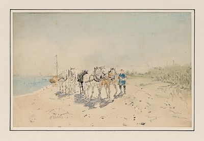 Пейзаж с лошадьми. Фельтен Вильгельм Францевич (1847–1929) (?) 
Конец ХIХ века. Бумага, акварель 