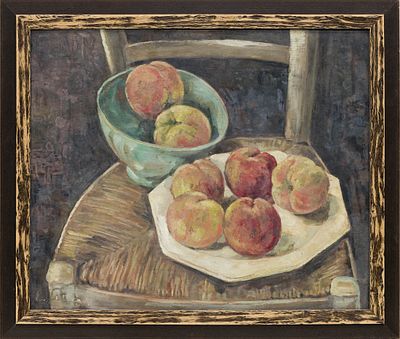 Ланг Е. А.(1890–1973) - Натюрморт с персиками. 1920-1930-е гг. Картон, темпера. 38 Х 46 см. Подпись 