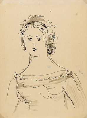 Софронова А.Ф.(1892-1966 гг) - Портрет девушки. СССР, 1930-е гг. Бумага, тушь. 20 Х 14,5 см. 