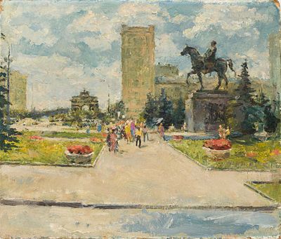 Назаров В.А.(1905-1984) - Кутузовский проспект. У памятника. СССР, 1970-е годы. Картон, масло. 47 