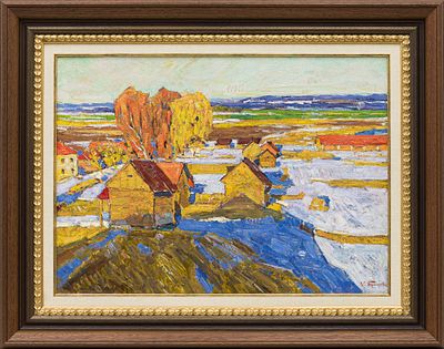 Бритов К.Н.(1925-2010) - Мартовский вечер. СССР, 1969 год. Картон, масло. 50 Х 70 см. Подпись 