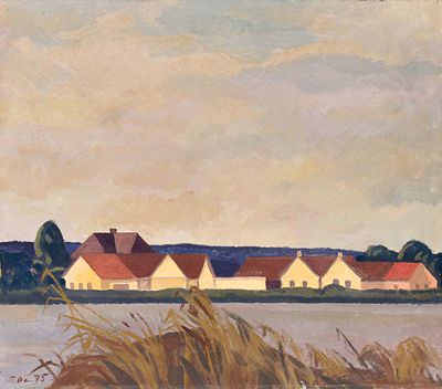 Оссовский П.П.(1925–2015 гг.) - Вечер. СССР, 1975 год. Оргалит, масло. 61 Х 70 см. Инициалы и дата 