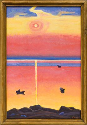 Оссовский П.П.(1925–2015 гг.) - Пурпурный закат. Россия, 1992 год. Оргалит, масло. 75 Х 50 см. 