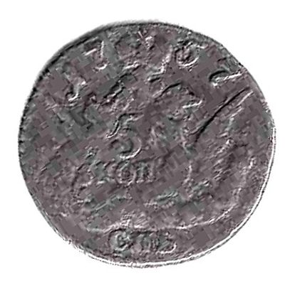 5 копеек &laquo;Облачная&raquo;. 1757 
Тираж 3, 5 млн. Серебро 802 пробы. 
Состояние VF+