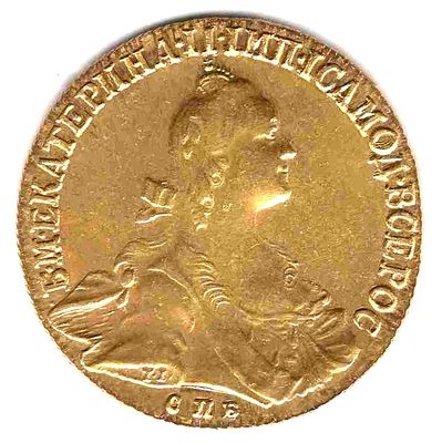 10 рублей 1766 R!. 1766 
СПБ ТI 
Сохранность aUNC. 
Вес 13,10 гр. 
20 руб. по Петрову, 21 руб. 