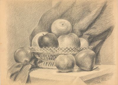 Емельянова Т.Н.(1911 - 2010 гг.) - Натюрморт. СССР, 1938 г. Бумага, карандаш. 28 Х 38 см. Инициалы 