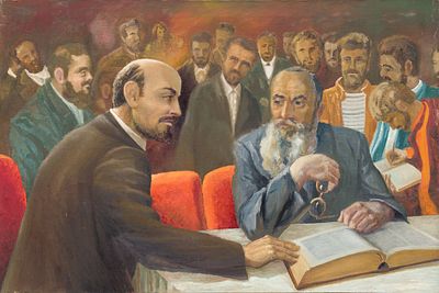 Шматко И. И.(1929–2001) - Ленин и искровцы. СССР, 1970-1980-е годы. Холст, масло. 80 Х 120 см. 