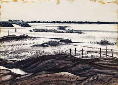 Иовик В. Б.(1940 г.р.) - Весной в заливе. Карелия. СССР, 1985 год. Бумага, акварель. 67 Х 93 см. 