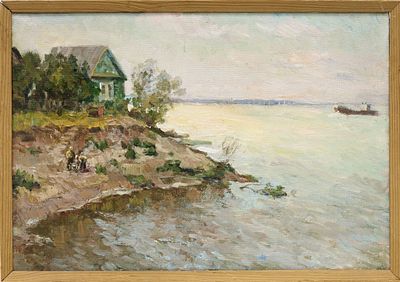 Малютин А. П.(1919 - 2005) - Дом у озера. СССР, 1970-е годы. Холст, масло. 36 Х 51 см. В раме. 
