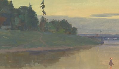 Дородницын В.П.(1908-1984 гг) - Пейзаж с рекой. СССР, 1960-е годы. Бумага, акварель. 41 Х 56 см. 