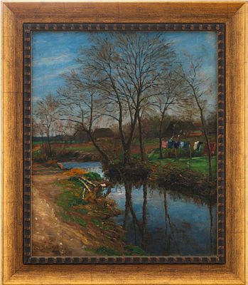 Пейзаж с сушащимся бельем. Эмиль Шульц-РигаЕвропа1929холст, масло54,5 см х 45 смКартина «Пейзаж 