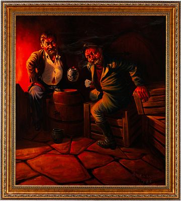 Жанровая F. Arendt В подвальчике х/м Германия 1970-е г. 79x70 см. F. ArendtЕвропа1973холст 