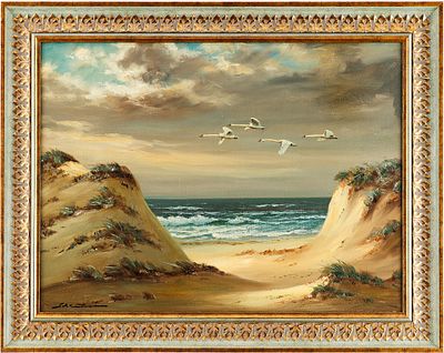 Н. х. Лебеди в полете х/м Европа сер. ХХ в. 60x80 см. Неизвестный европейский 