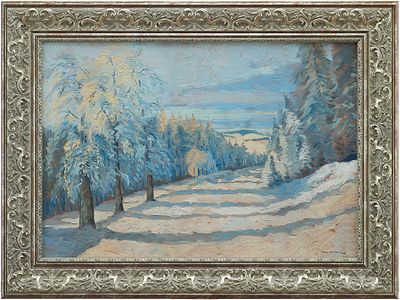 Зимний пейзаж в горах с видом на заснеженную дорогу. Ruda Neumann (?)1924картон, масло47,8 см х 