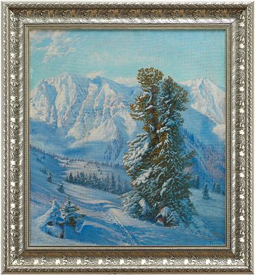 Tauber Зимний горный пейзаж картон, масло Европа 1951 г. 66.3x60 см. Tauber1951картон 