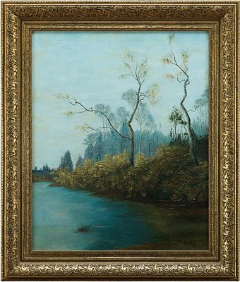 Пейзаж с лесной рекой. Novak Н.Австро-Венгрия (?)конец ХІХ-начало XX ввхолст, масло68 см х 55 