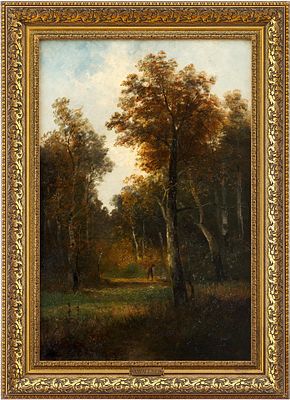 Пейзаж с фигурой лесника. А. Wallner1900-1910 ггхолст, масло78,5 см х 52 смНа картине изображён 