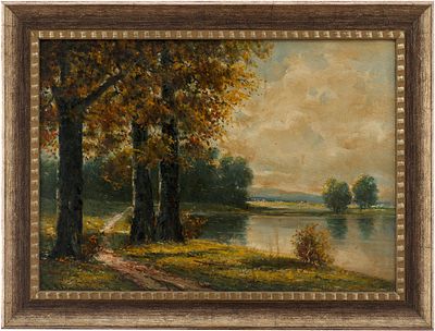 Осенний пейзаж с тропинкой, идущей вдоль пруда. неизвестный европейский художникПервая четверть 