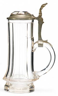 Пивная кружка. 23,4 см. БогемияНачало XX векастекло, гранение, шлифовка, металл, гравировка23,4 