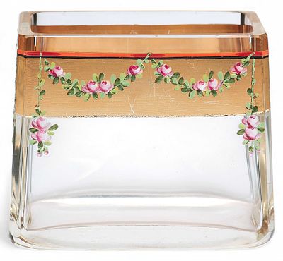 Ваза модерн розовые гирлянды стекло, Josef Riedel Богемия 1900-20 гг. 8.8х7.4х5 см. Богемия1910 